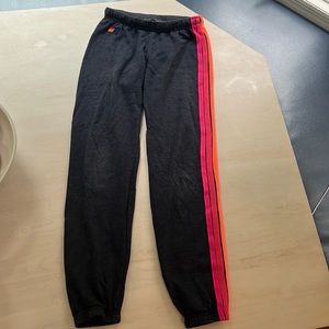 XS Aviator Nation 5 Stripe Sweatpants in Heather Navy Neon Heather